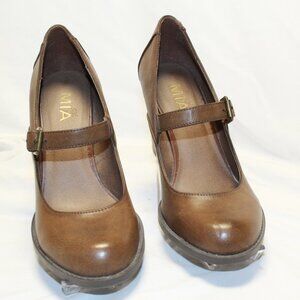 MIA Girl Size 7.5 Brown KELEY Mary Jane Buckle Instep Strap Block Heel Shoes